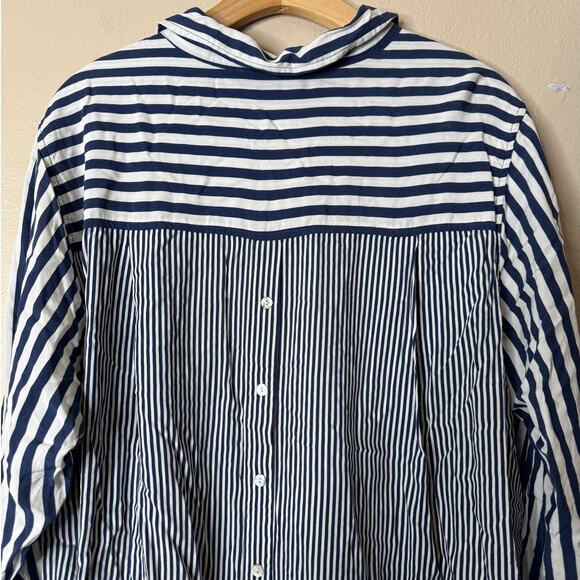 Jane + Delancey Plus 1X Blue White Stripe Button-Up Roll-Tab Sleeve Tunic Shirt - Picture 6 of 8